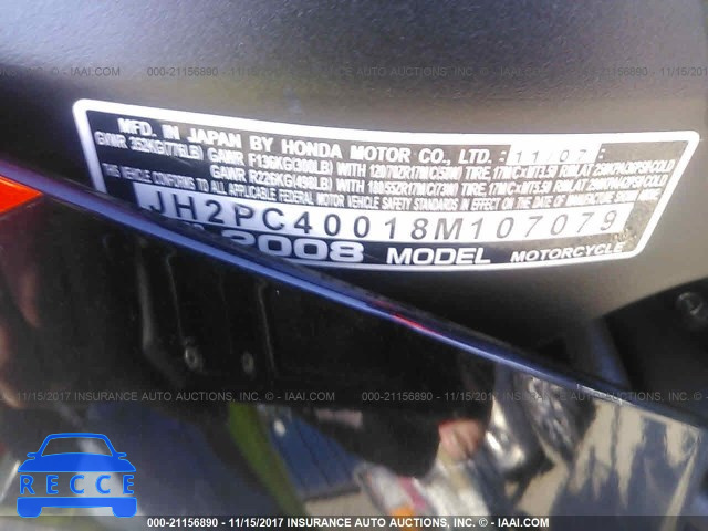 2008 Honda CBR600 RR JH2PC40018M107079 зображення 9