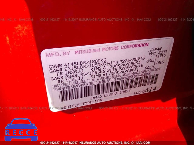 2003 Mitsubishi Outlander LS JA4LX31GX3U118537 image 8