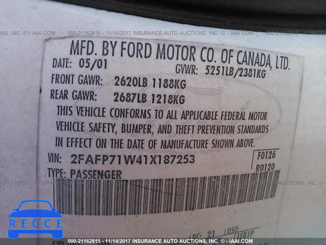 2001 Ford Crown Victoria POLICE INTERCEPTOR 2FAFP71W41X187253 image 8