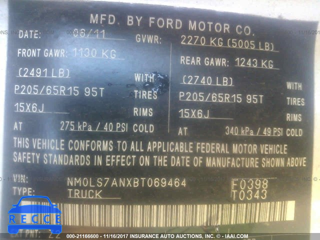 2011 Ford Transit Connect XL NM0LS7ANXBT069464 image 8