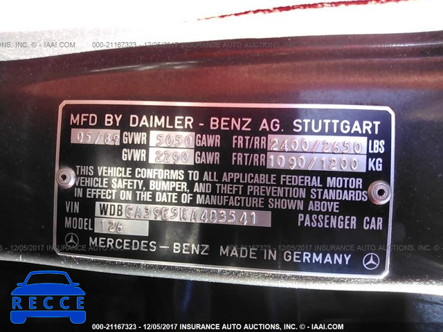 1989 Mercedes-benz 560 SEL WDBCA39E5KA483541 зображення 8