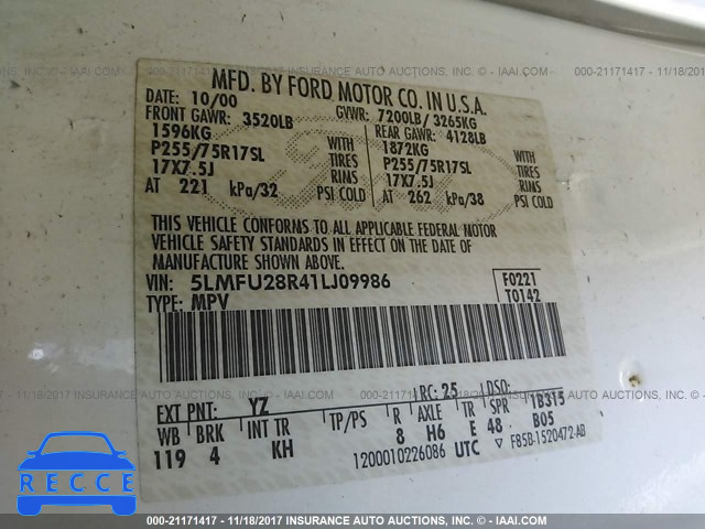 2001 Lincoln Navigator 5LMFU28R41LJ09986 image 8
