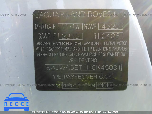 2017 JAGUAR F-TYPE SAJWA6ET1H8K45031 зображення 7