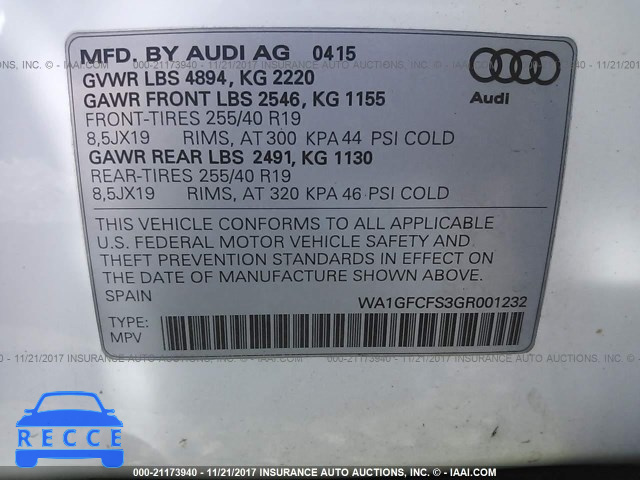 2016 Audi Q3 PRESTIGE WA1GFCFS3GR001232 зображення 8