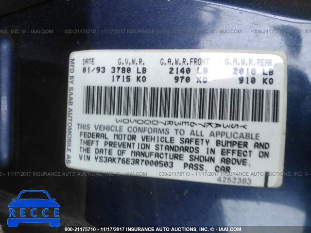 1994 Saab 900 S YS3AK76E3R7000503 image 7