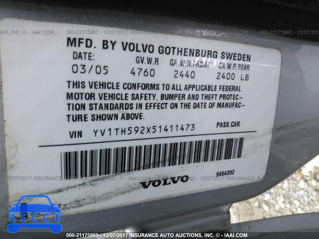 2005 Volvo S80 2.5T YV1TH592X51411473 image 8