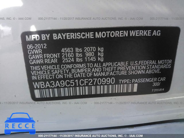 2012 BMW 335 I WBA3A9C51CF270990 Bild 8