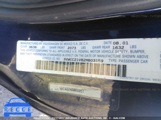 2002 Volkswagen Cabrio GLS 3VWCC21V82M803159 image 8