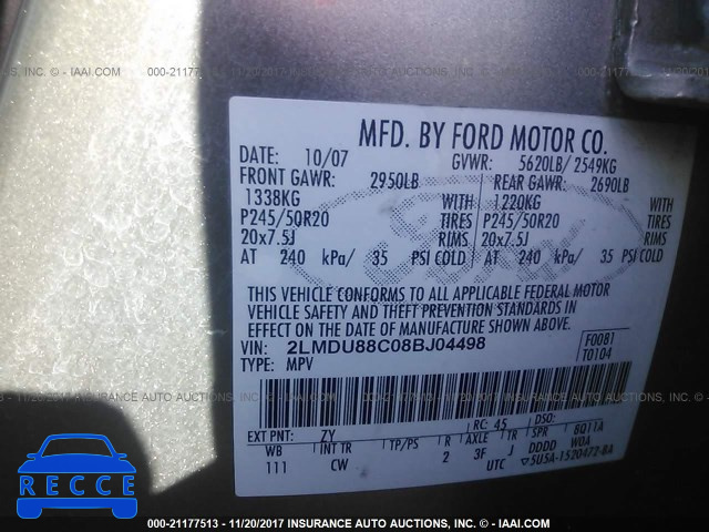 2008 Lincoln MKX 2LMDU88C08BJ04498 image 8