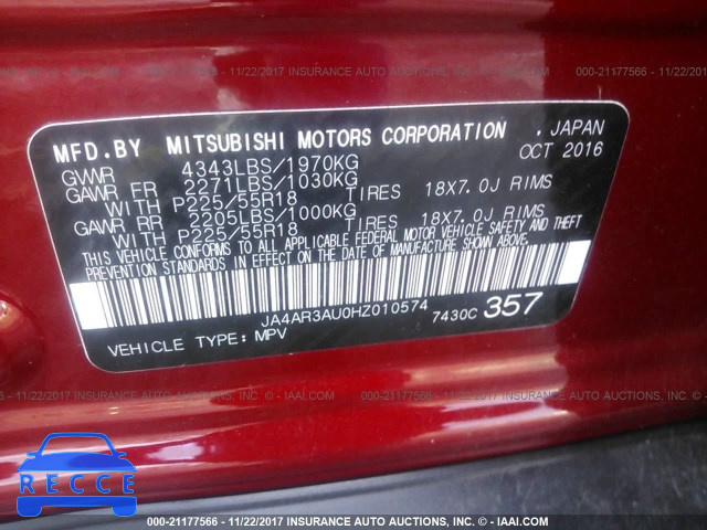 2017 MITSUBISHI OUTLANDER SPORT ES/SE JA4AR3AU0HZ010574 image 8