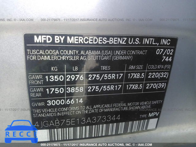 2003 Mercedes-benz ML 500 4JGAB75E13A373344 зображення 8