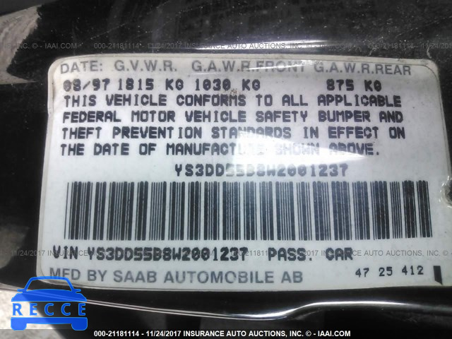 1998 Saab 900 S YS3DD55B8W2001237 image 8