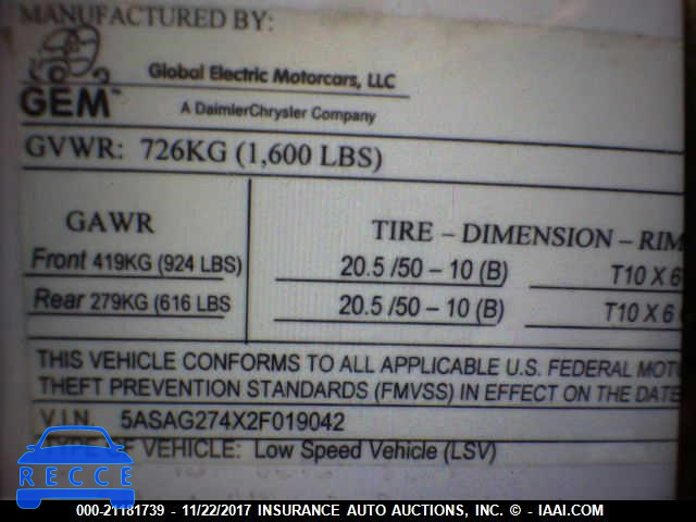 2002 Global Electric Motors 825 5ASAG274X2F019042 image 8