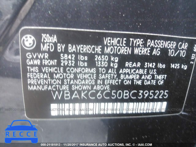 2011 BMW 750 WBAKC6C50BC395225 зображення 8