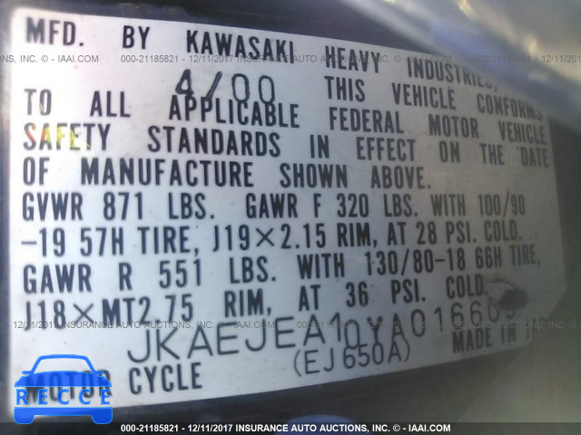 2000 Kawasaki EJ650 A JKAEJEA10YA016609 зображення 9