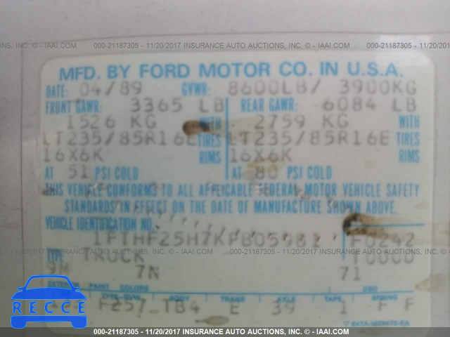 1989 Ford F250 1FTHF25H7KPB05981 image 8