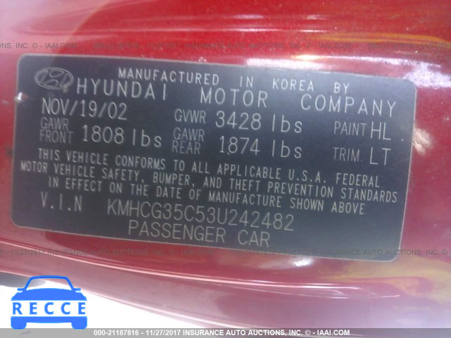 2003 Hyundai Accent GL KMHCG35C53U242482 image 8