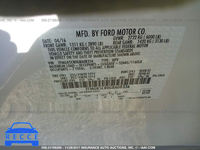 2016 Ford Flex SEL 2FMGK5C80GBA08336 image 8
