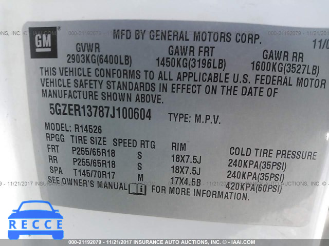 2007 Saturn Outlook XE 5GZER13787J100604 Bild 8