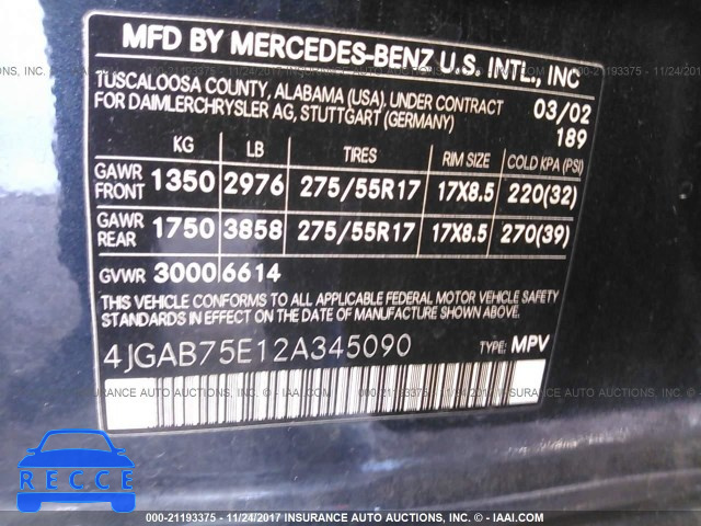 2002 Mercedes-benz ML 500 4JGAB75E12A345090 зображення 8