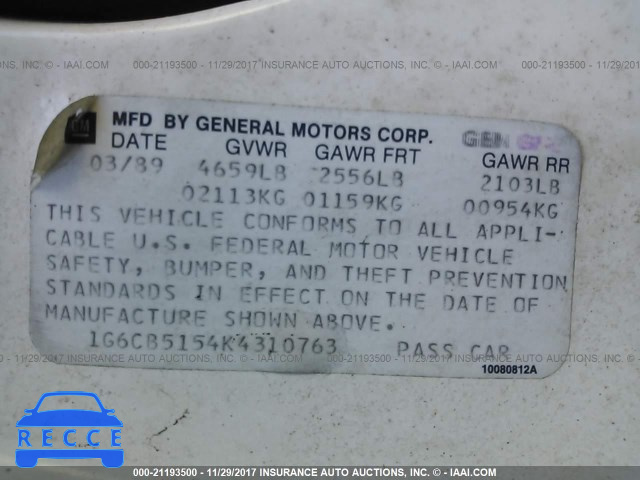 1989 Cadillac Fleetwood 1G6CB5154K4310763 image 8