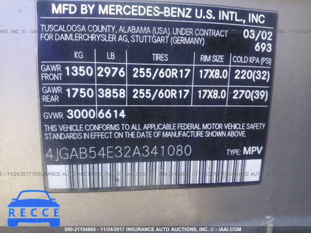 2002 Mercedes-benz ML 320 4JGAB54E32A341080 image 8