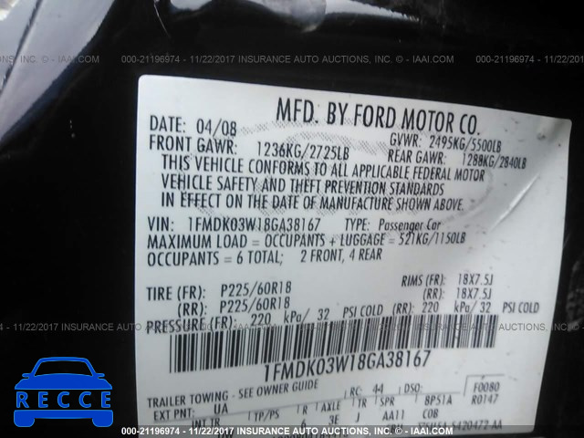 2008 Ford Taurus X LIMITED 1FMDK03W18GA38167 image 8