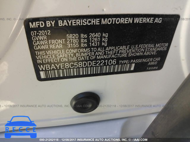 2013 BMW 750 LI WBAYE8C58DDE22106 image 8