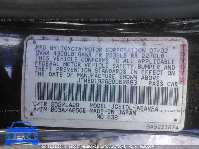 2002 Lexus IS 300 JTHBD192620062883 image 8