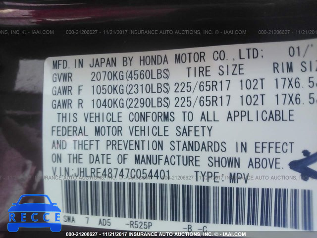 2007 Honda CR-V EXL JHLRE48747C054401 image 8