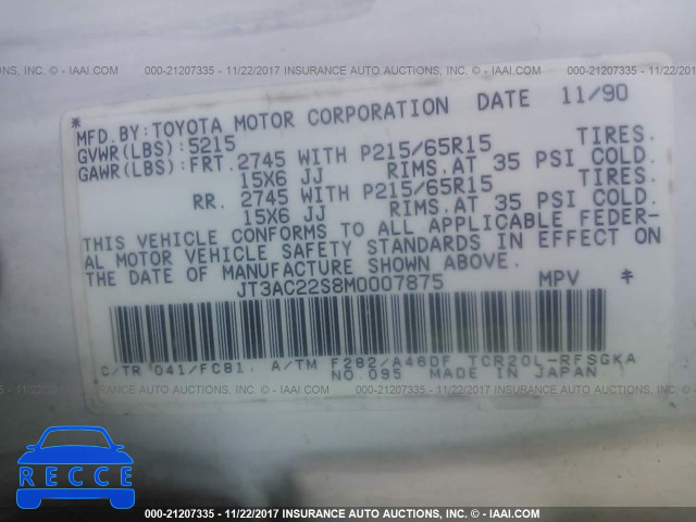 1991 Toyota Previa LE JT3AC22S8M0007875 image 8