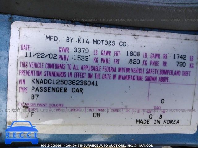 2003 KIA RIO KNADC125036236041 image 8