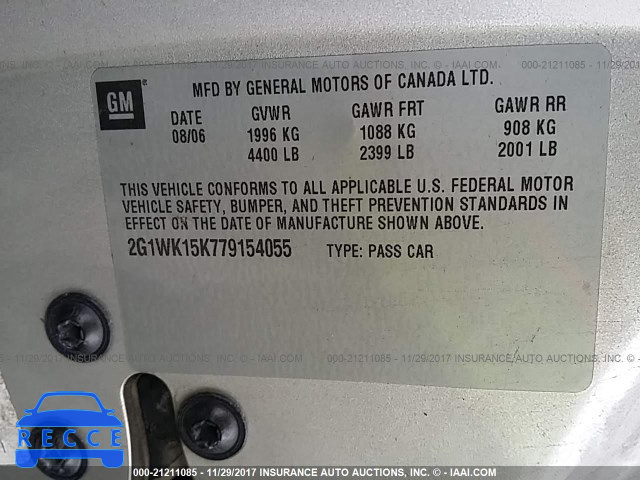 2007 Chevrolet Monte Carlo LT 2G1WK15K779154055 зображення 8