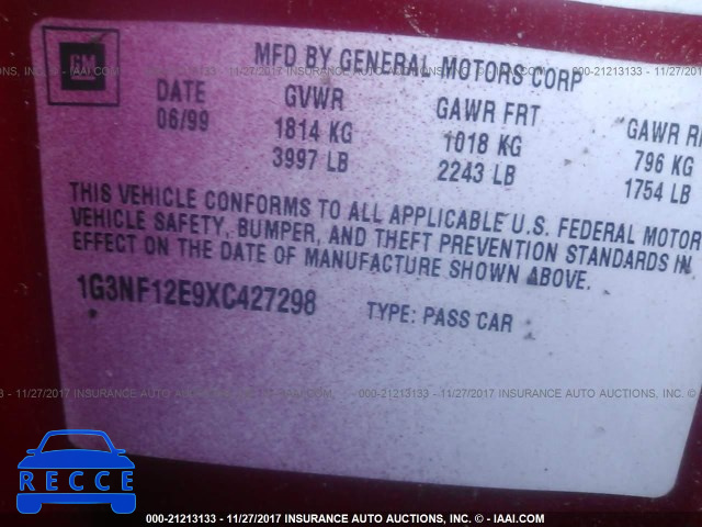 1999 Oldsmobile Alero GLS 1G3NF12E9XC427298 image 8