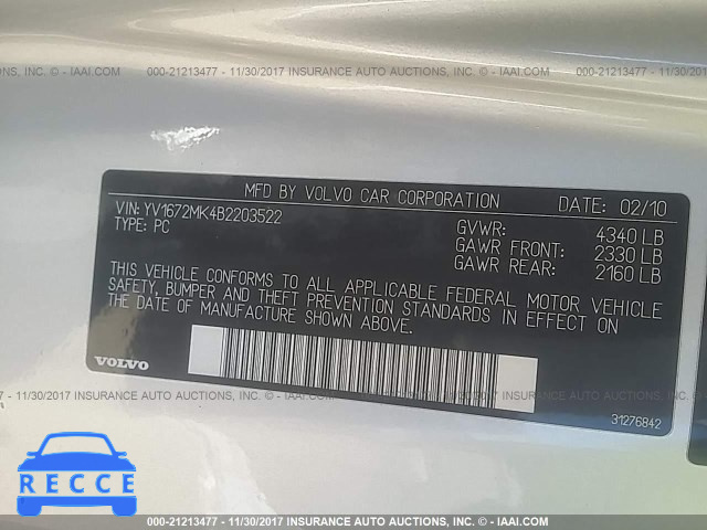 2011 Volvo C30 T5 YV1672MK4B2203522 image 8
