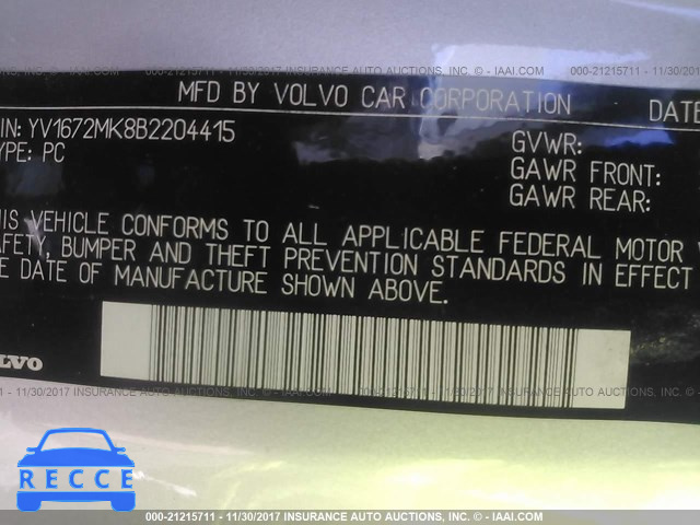 2011 Volvo C30 T5 YV1672MK8B2204415 image 8