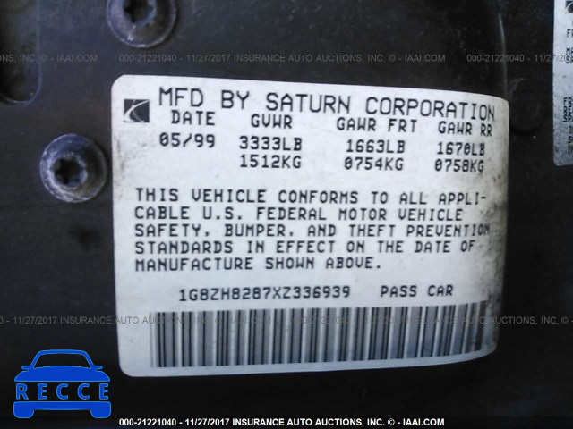 1999 Saturn SW1 1G8ZH8287XZ336939 зображення 8