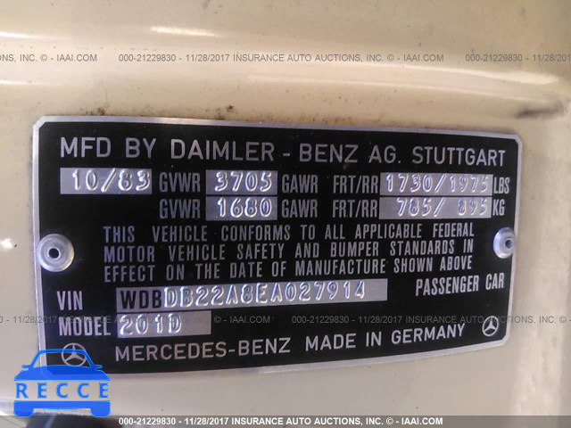 1984 Mercedes-benz 190 D 2.2 WDBDB22A8EA027914 image 8