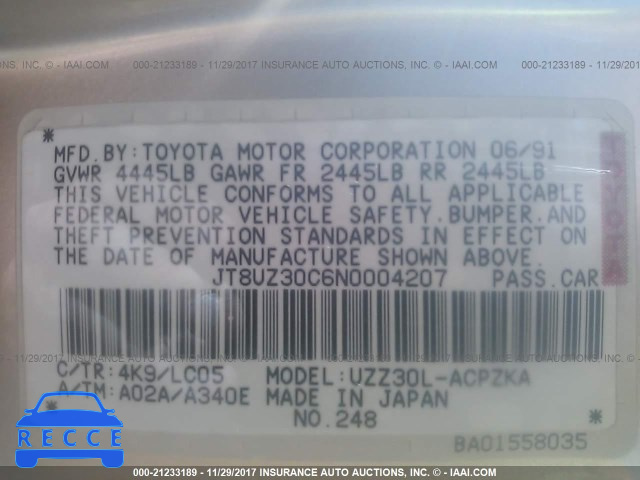 1992 LEXUS SC 400 JT8UZ30C6N0004207 image 8