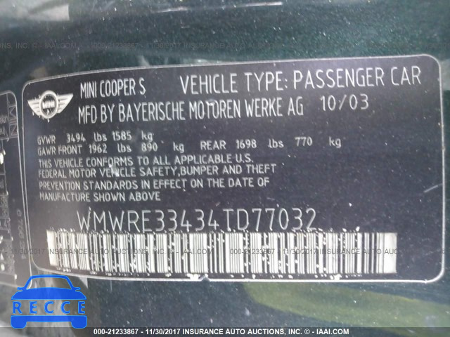 2004 Mini Cooper S WMWRE33434TD77032 зображення 8