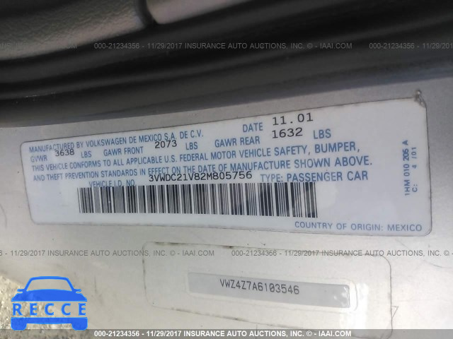 2002 Volkswagen Cabrio GLX 3VWDC21V82M805756 image 8