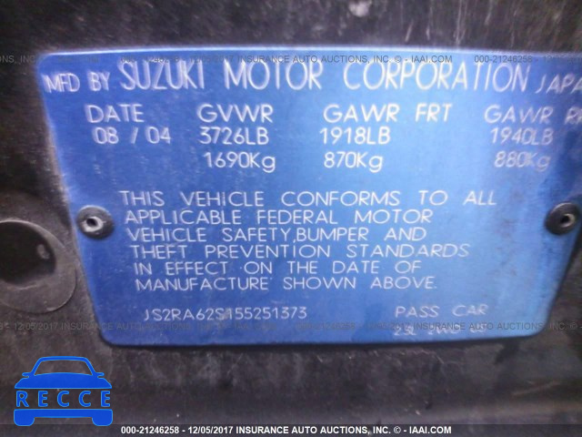 2005 Suzuki Aerio S/LX JS2RA62S155251373 image 8