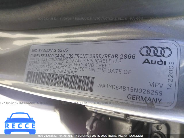 2005 Audi Allroad WA1YD64B15N026259 image 8