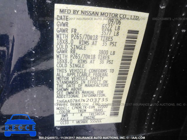 2007 Nissan Titan XE/SE/LE 1N6AA07B47N203735 image 8