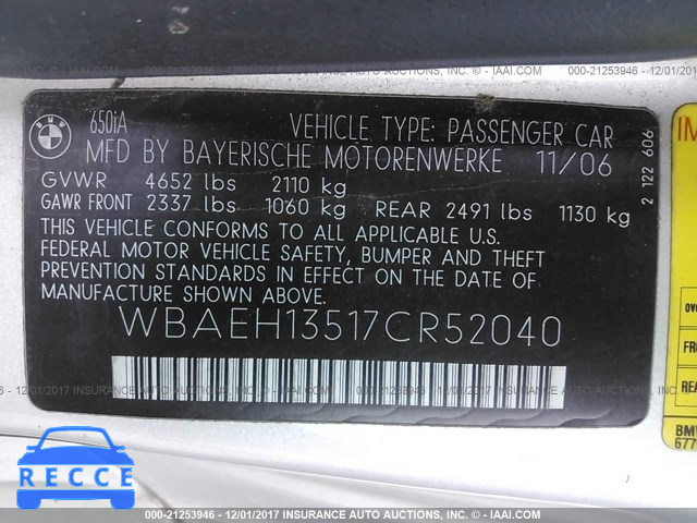 2007 BMW 650 I WBAEH13517CR52040 зображення 8