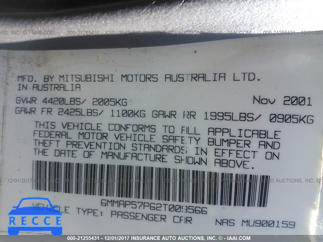 2002 Mitsubishi Diamante ES 6MMAP57P62T009566 зображення 8