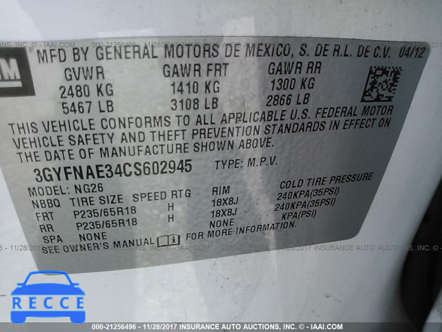 2012 Cadillac SRX LUXURY COLLECTION 3GYFNAE34CS602945 image 8