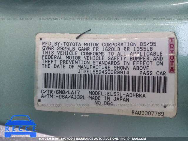 1995 TOYOTA TERCEL STD JT2EL55D4S0089914 зображення 8