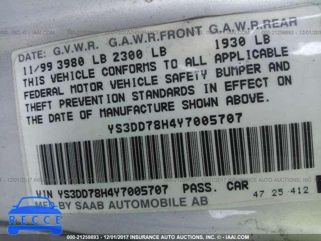 2000 Saab 9-3 YS3DD78H4Y7005707 image 8
