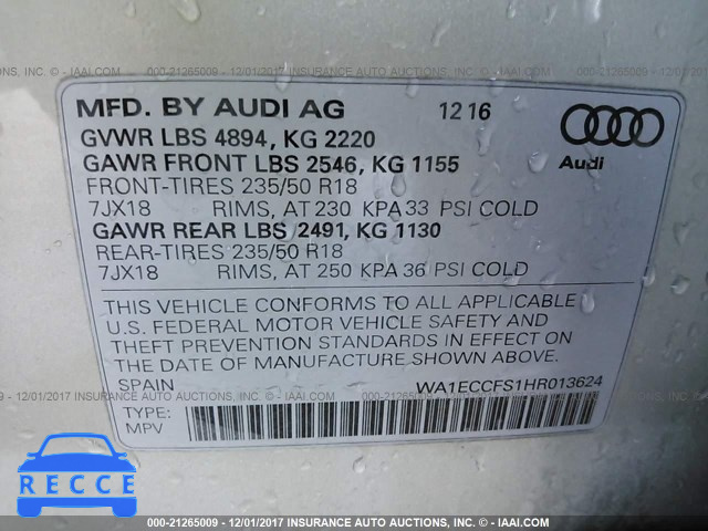 2017 AUDI Q3 PREMIUM WA1ECCFS1HR013624 image 8